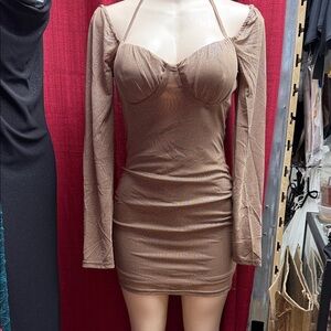 Timing Shimmering Brown Long Sleeve Dress